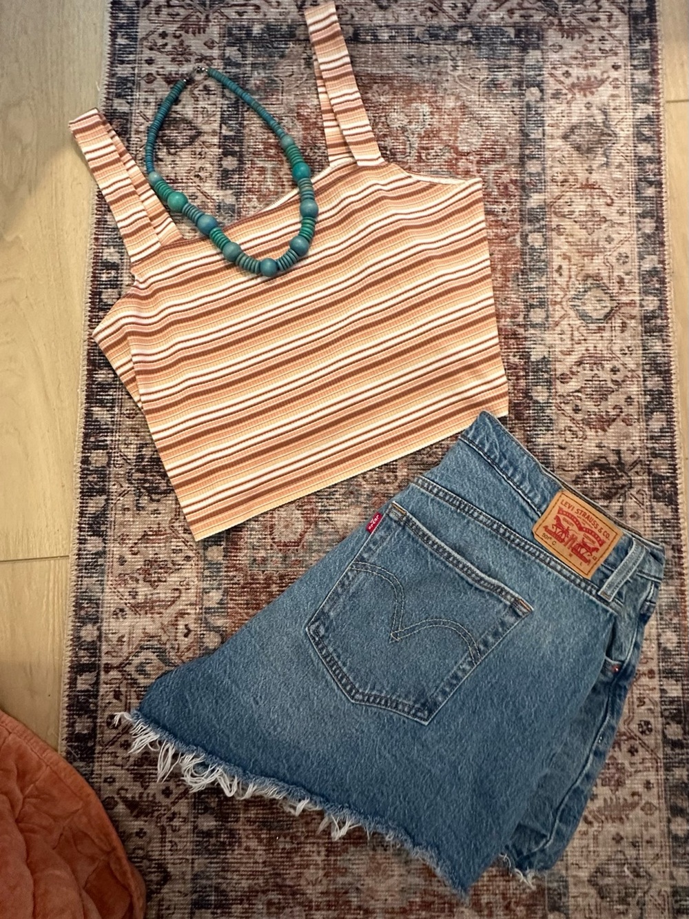 American Eagle Outfitters Striped Cropped Tank Top in Rust & Cream